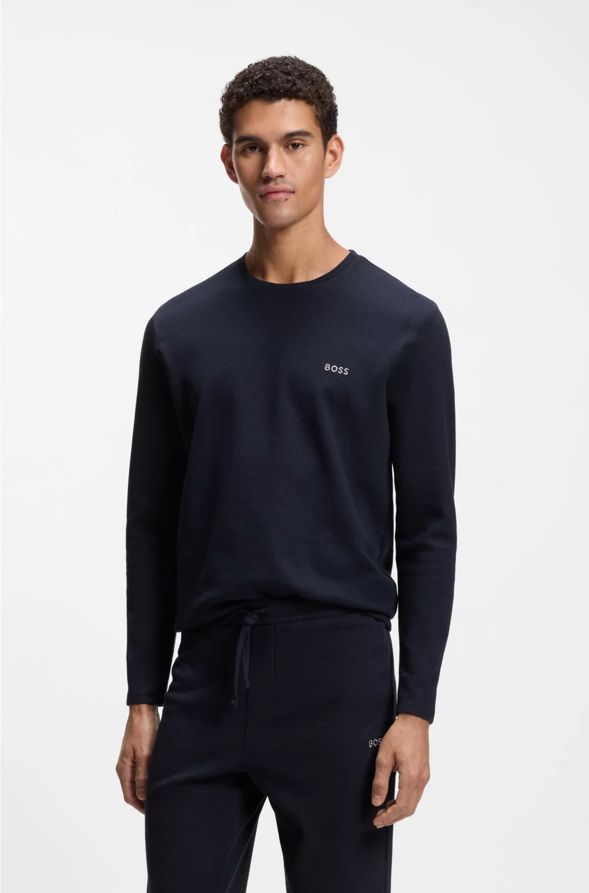 WAFFLE-STRUCTURED PYJAMA T-SHIRT IN A COTTON BLEND